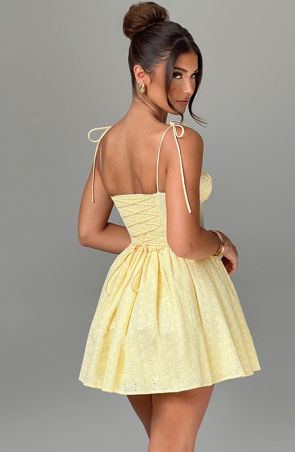Eyelet Tie Strap Corset Bodice Flared Mini Dress 5
