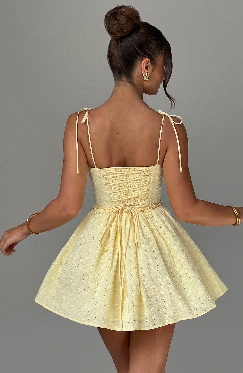 Eyelet Tie Strap Corset Bodice Flared Mini Dress 2