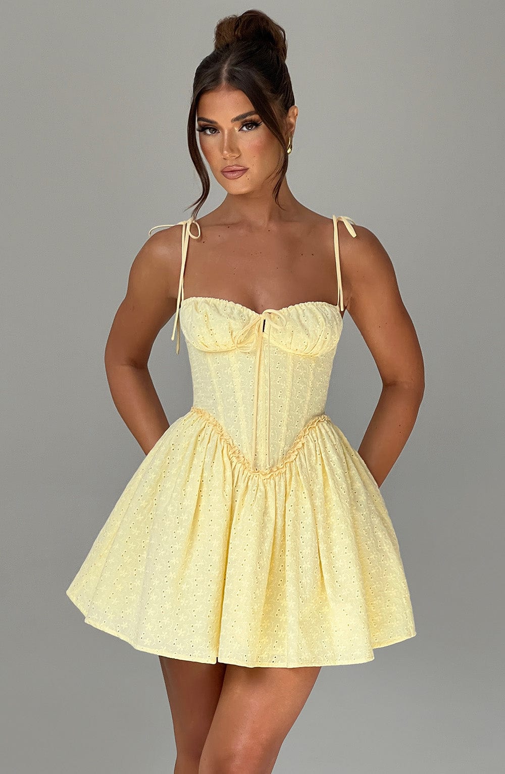 Eyelet Tie Strap Corset Bodice Flared Mini Dress 6
