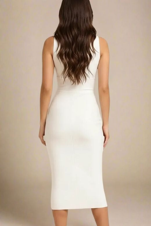 Pia Bandage Midi Dress - White Pearl