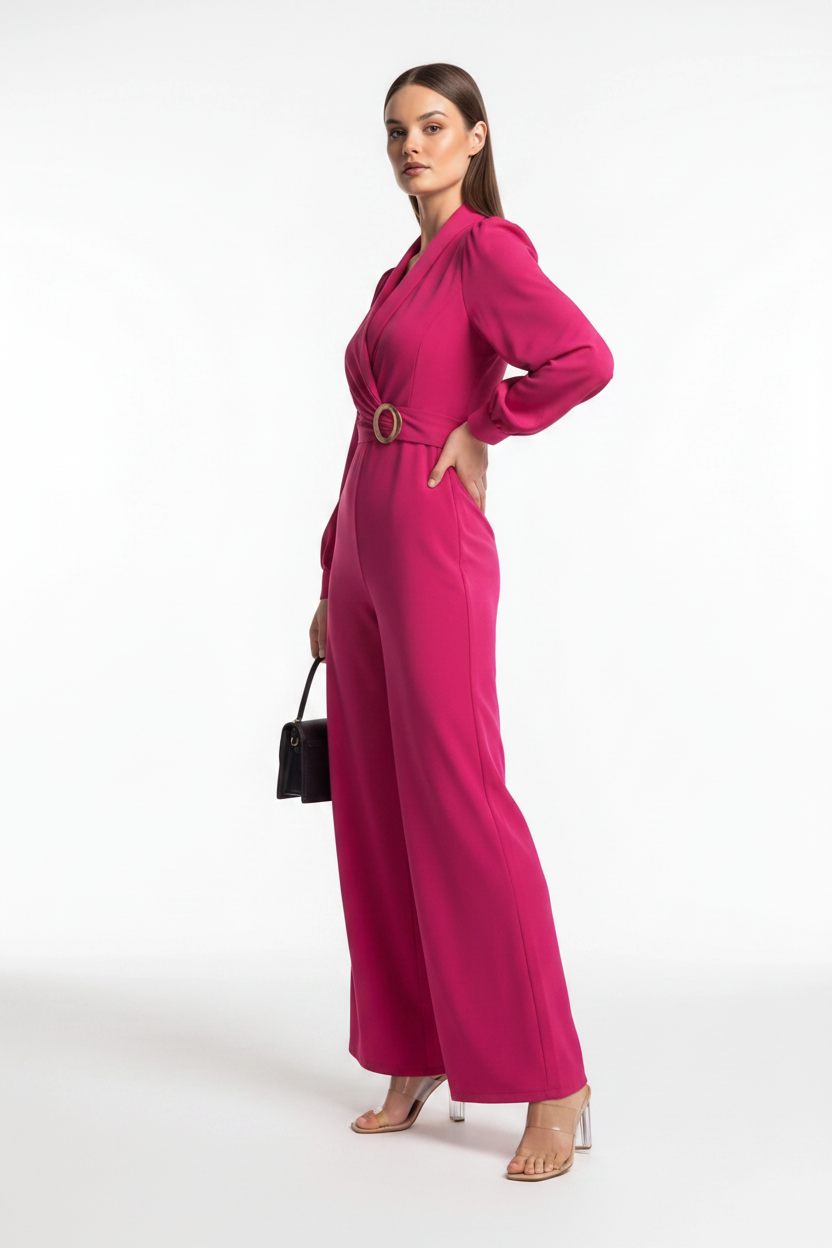 Elegant Wide-Leg Jumpsuit for Women with Pockets & Belted Waist