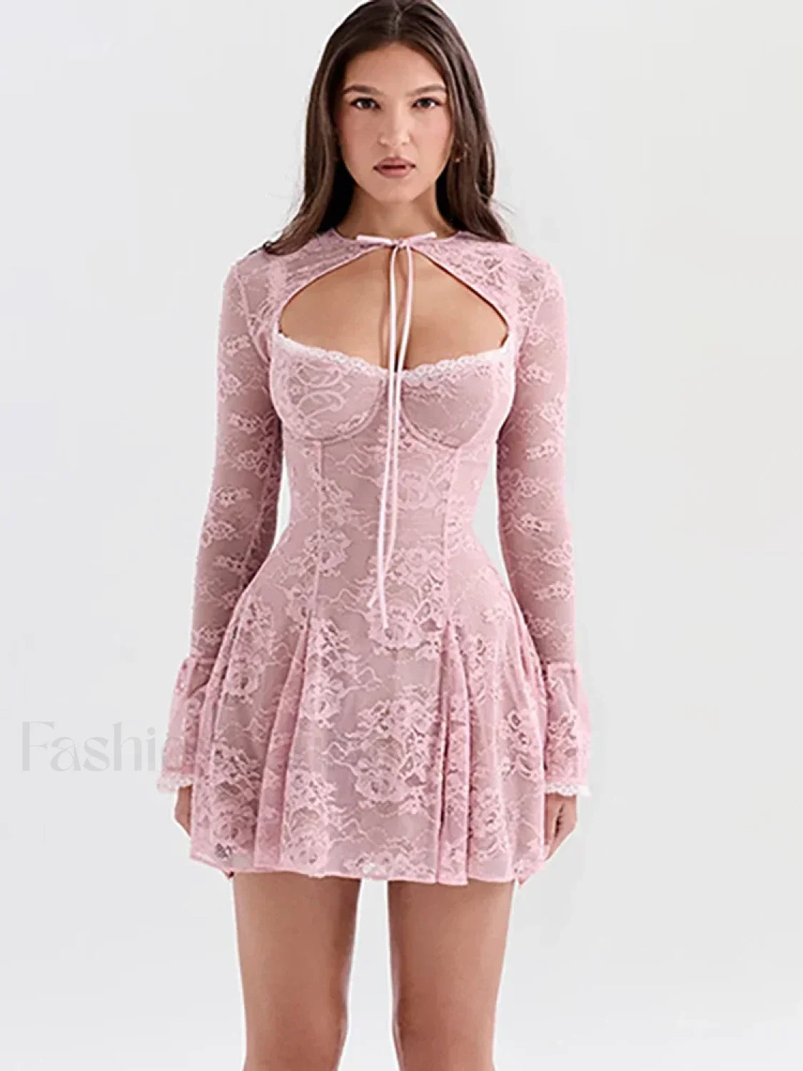 Pink Floral Flare Sleeve Mini Dress Pink / S