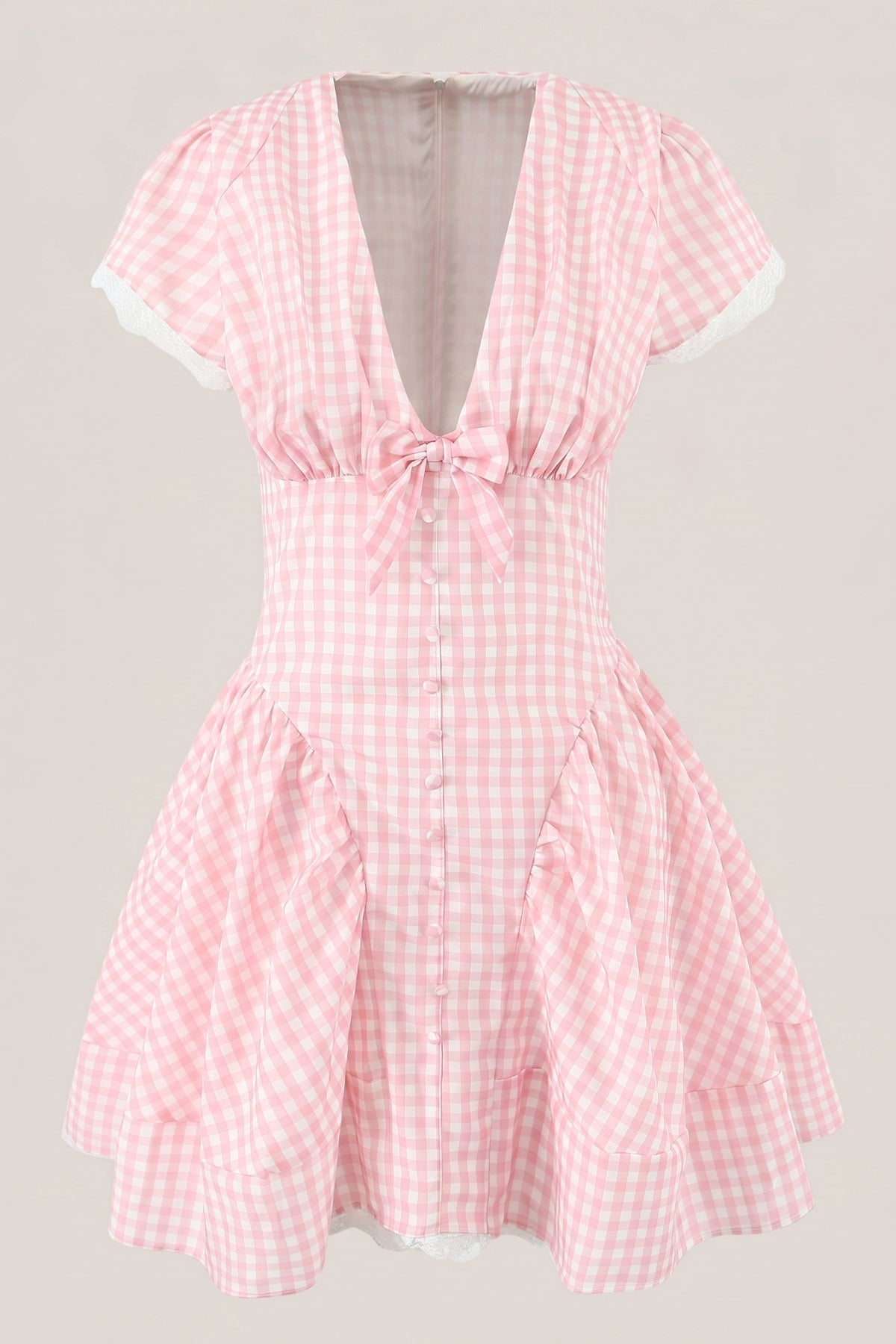 Pink Gingham Cotton A-Line Mini Dress
