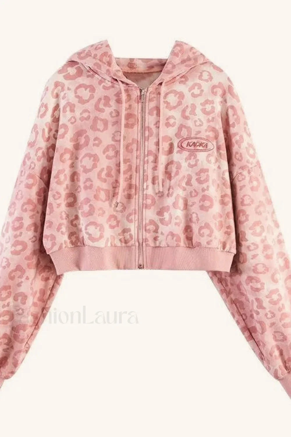 Pink Leopard Print Hooded Zip-up Hoodie