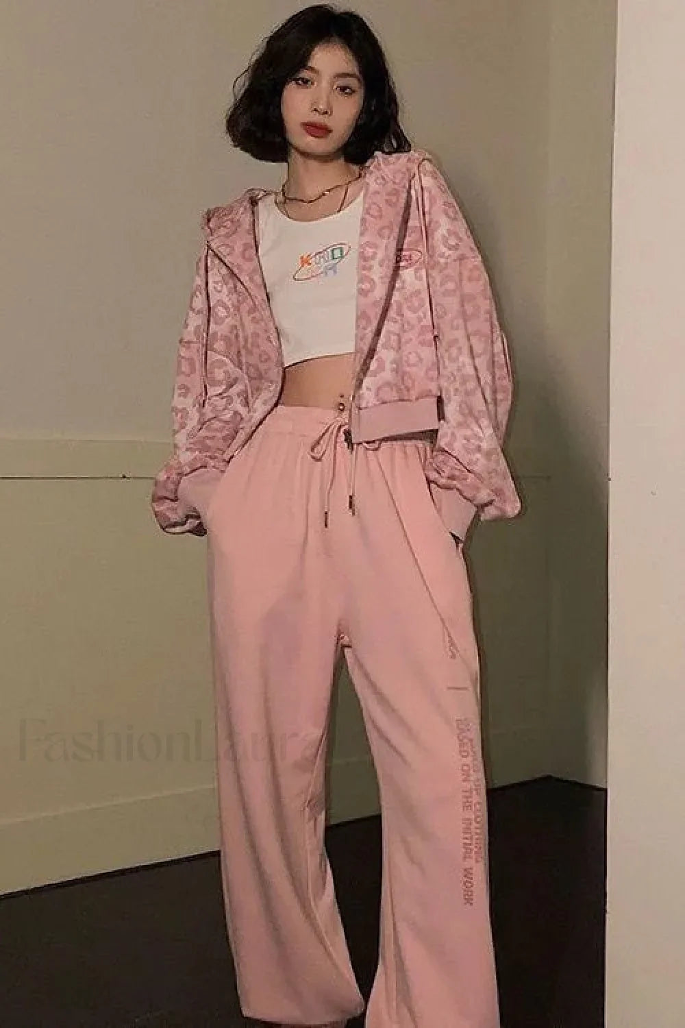 Pink Leopard Print Hooded Zip-up Hoodie