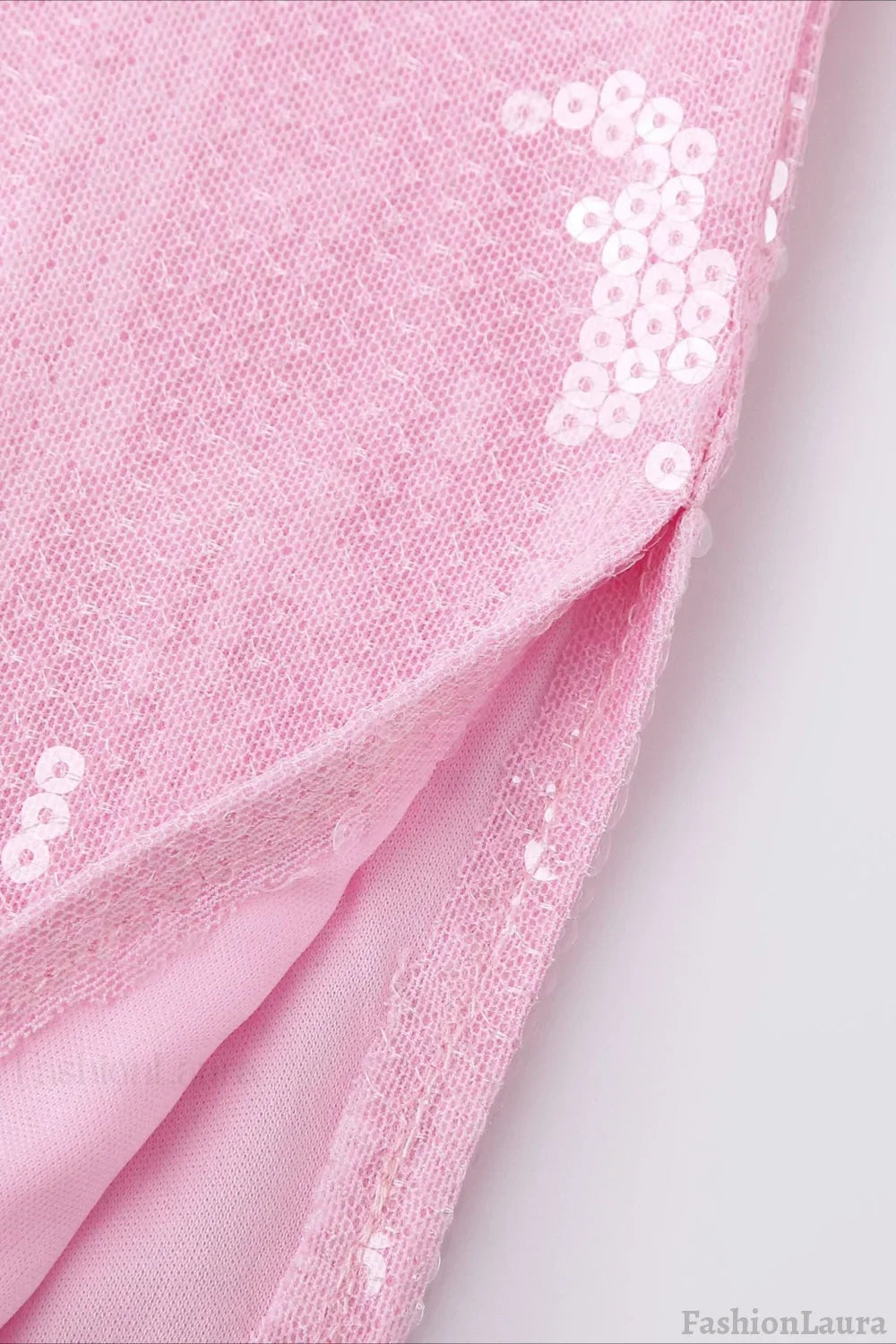 Pink Sequin V-Neck Slit Party Dress