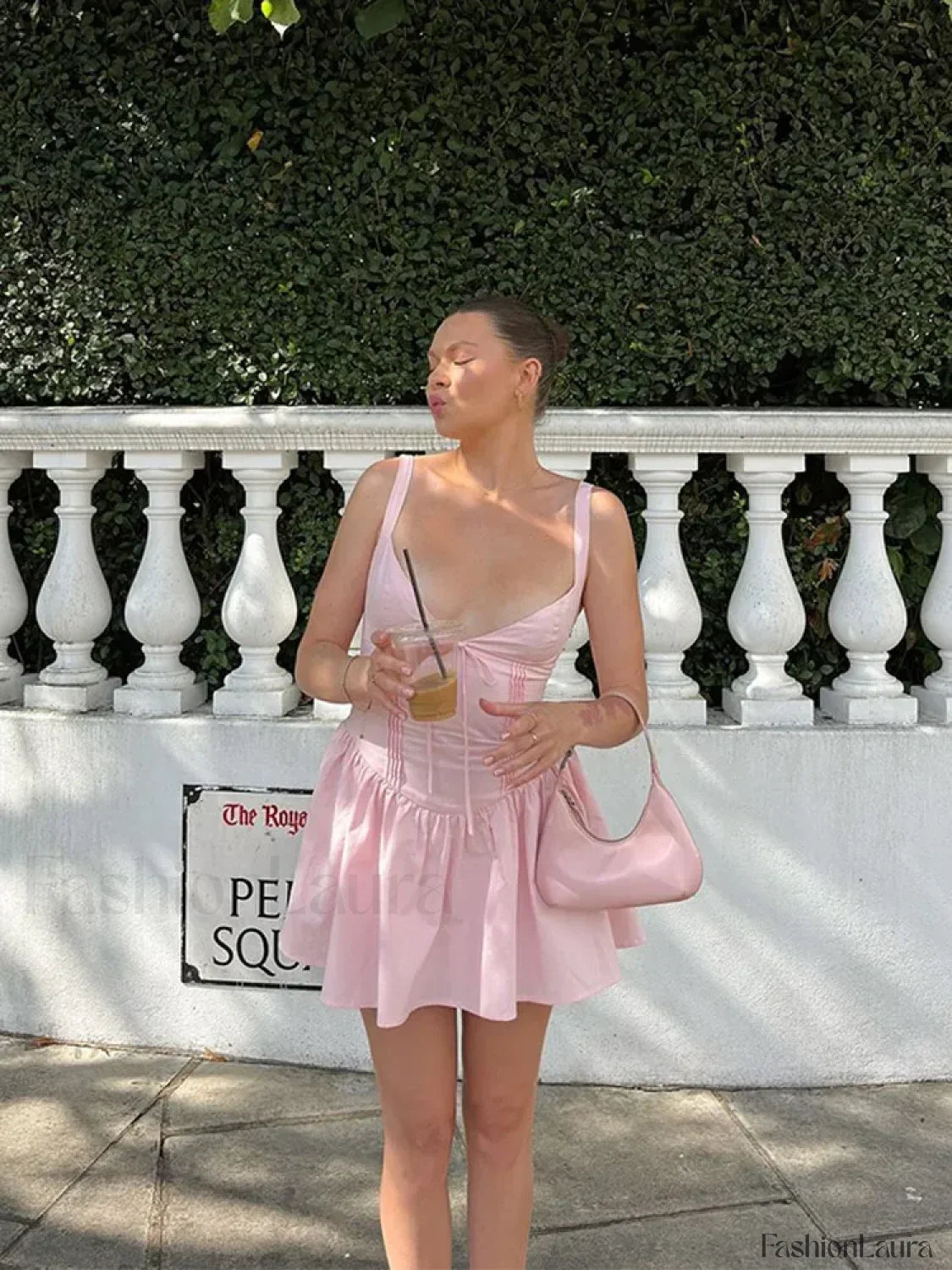 Pink V-Neck A-Line Mini Dress