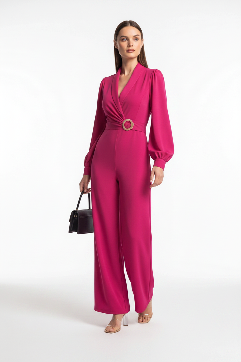 Elegant Wide-Leg Jumpsuit for Women with Pockets & Belted Waist