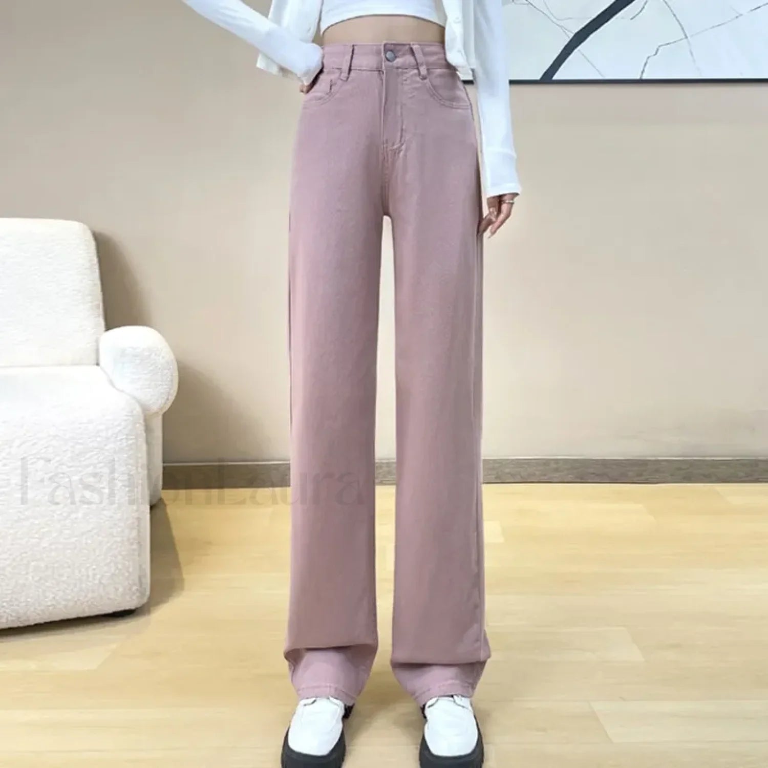 Pink Wide Leg High Waist Denim Jeans