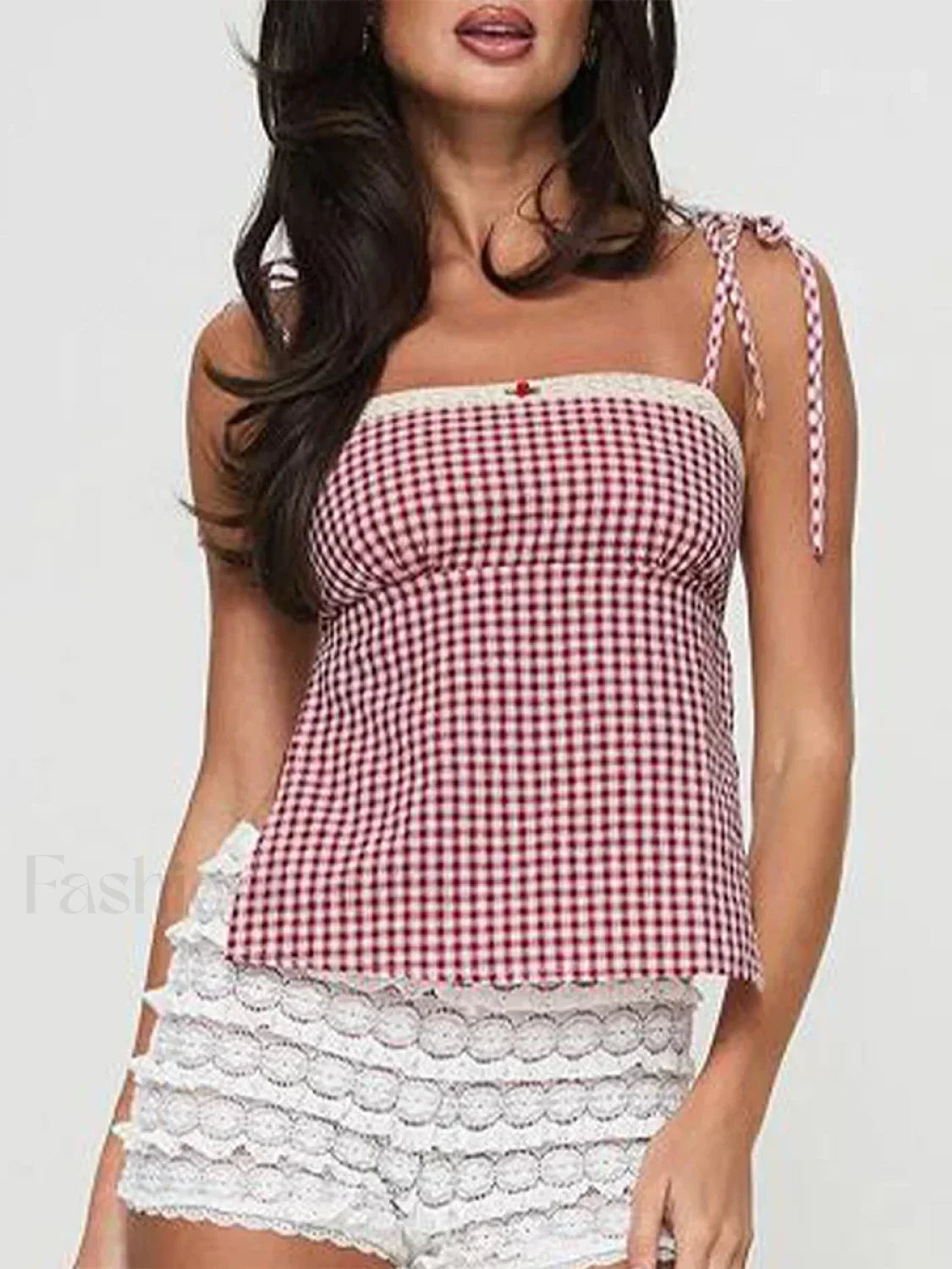 Plaid Backless Bow-Tie Crop Top