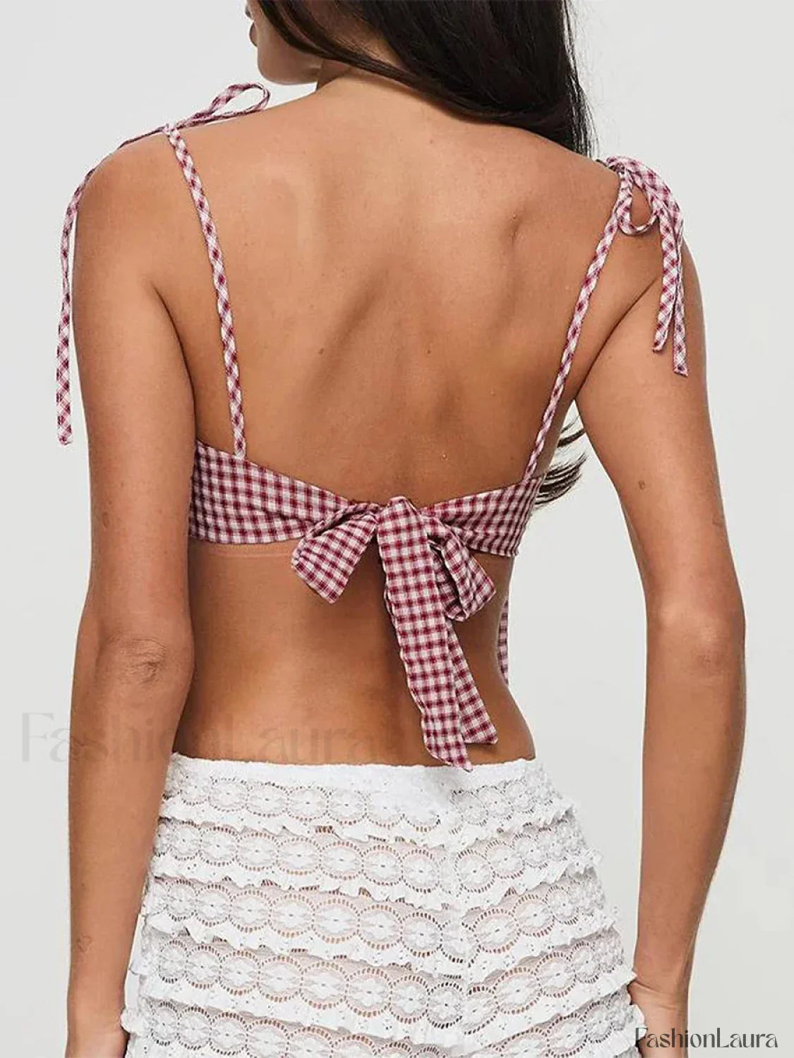 Plaid Backless Bow-Tie Crop Top
