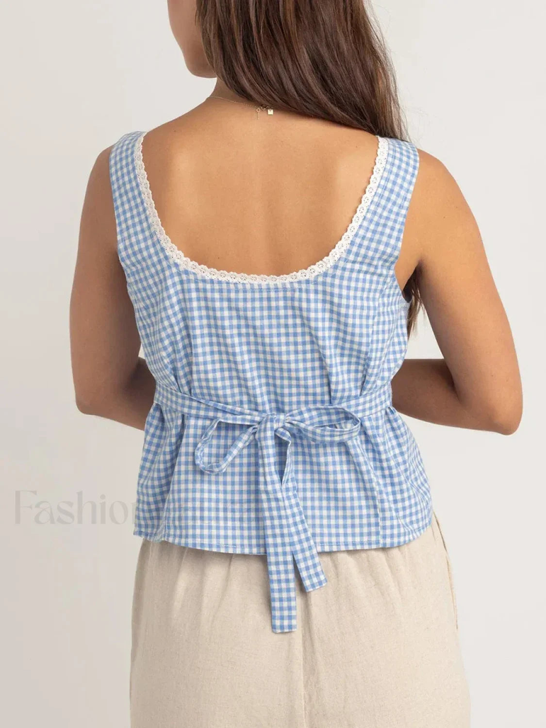 Plaid Button-Up Scoop Crop Top