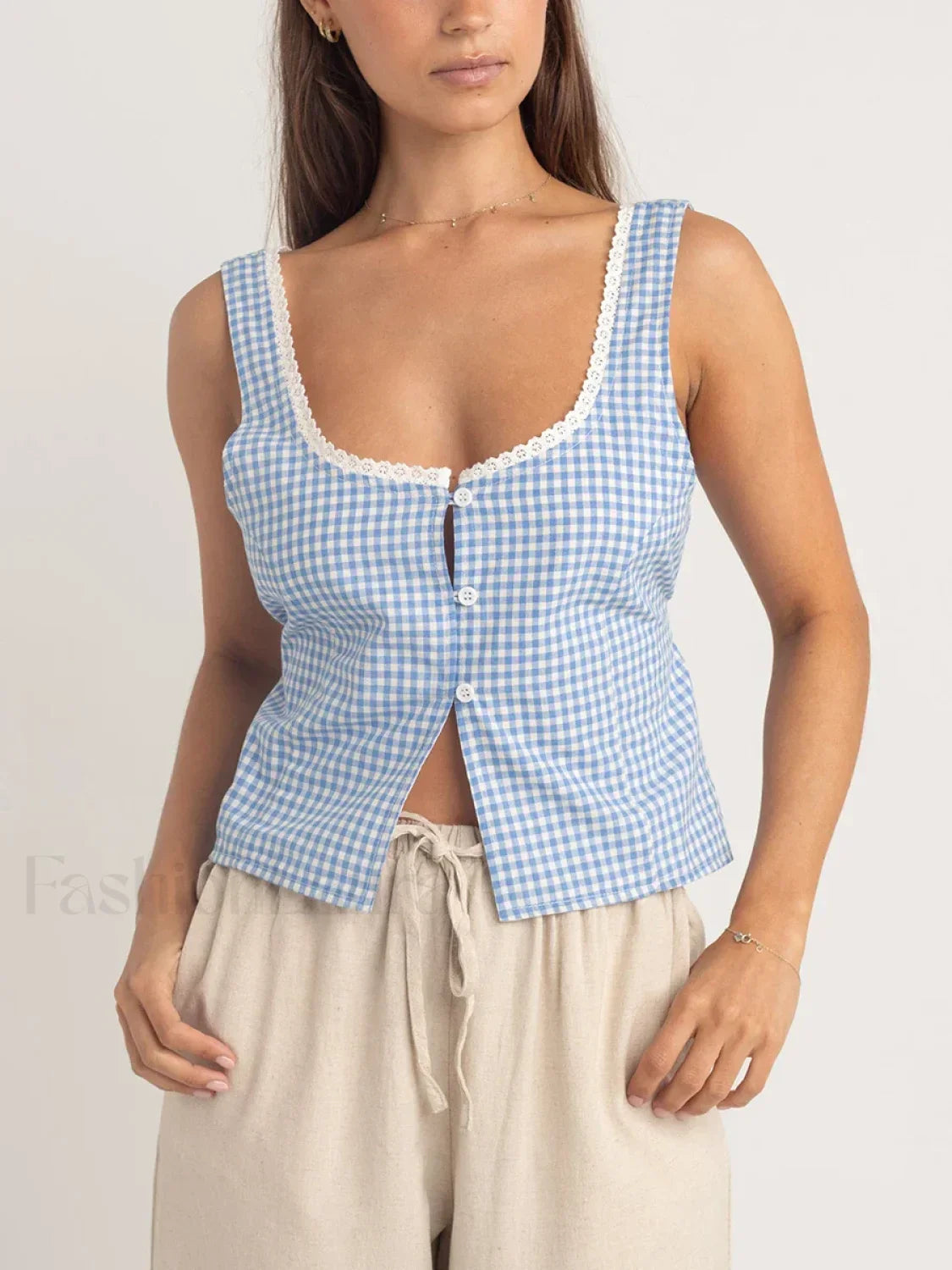 Plaid Button-Up Scoop Crop Top