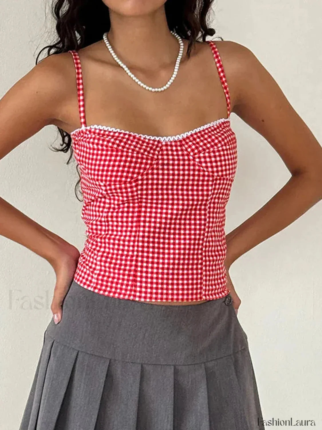 Plaid Open-Back Low Crop Top