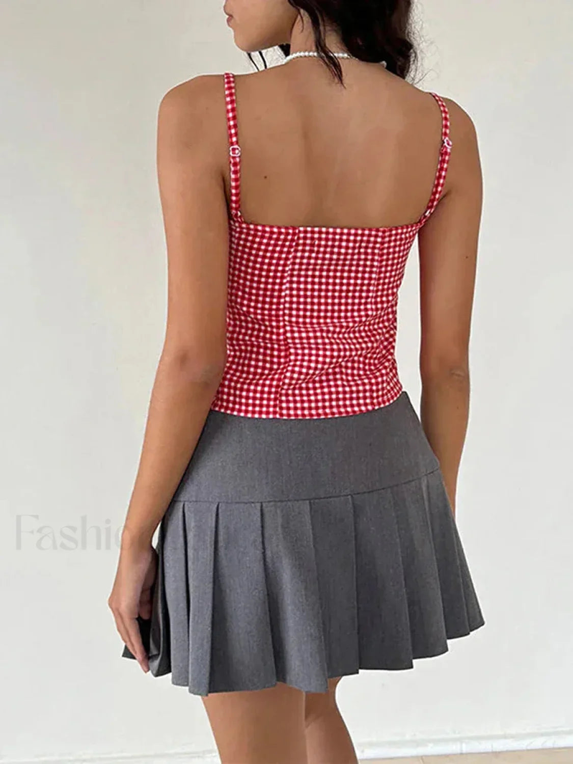 Plaid Open-Back Low Crop Top