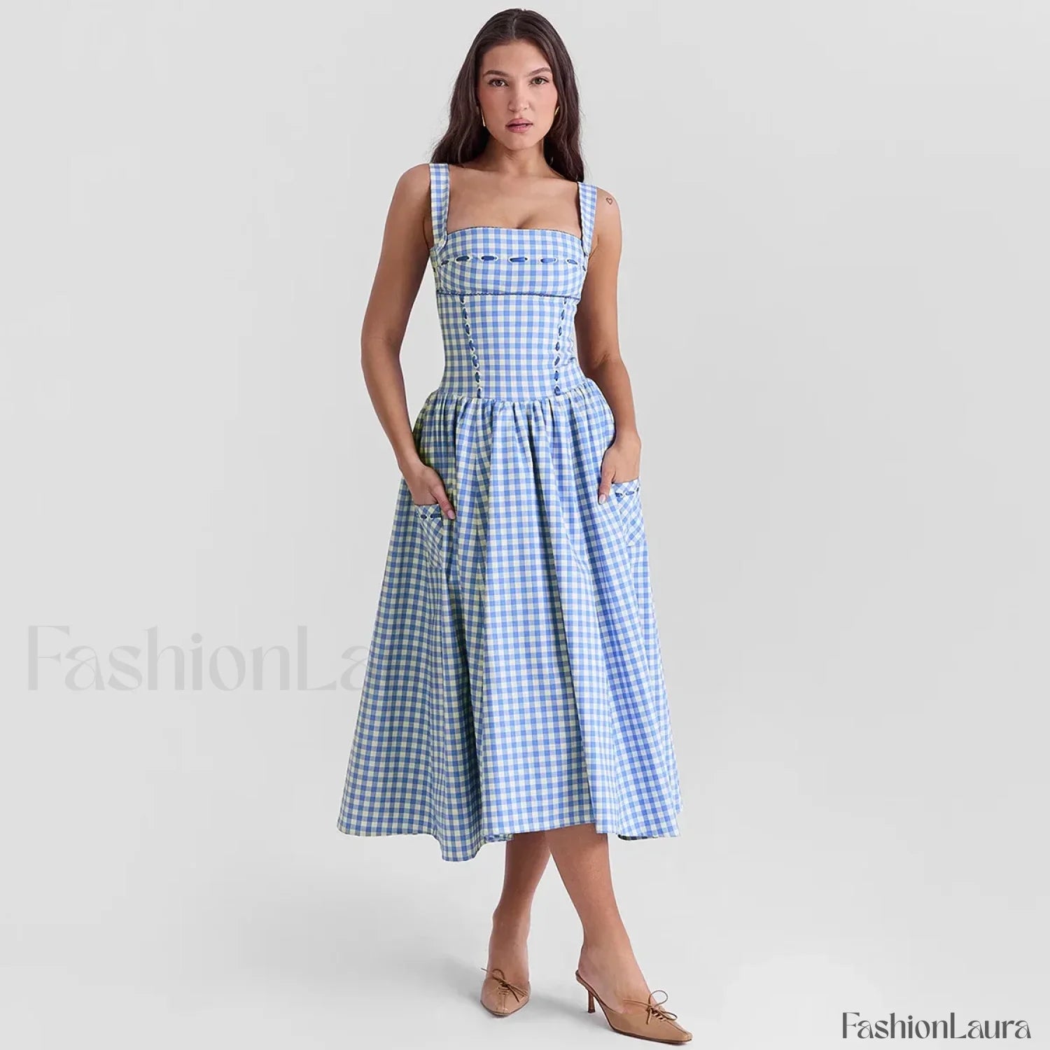 Plaid Pocket Midi Dress