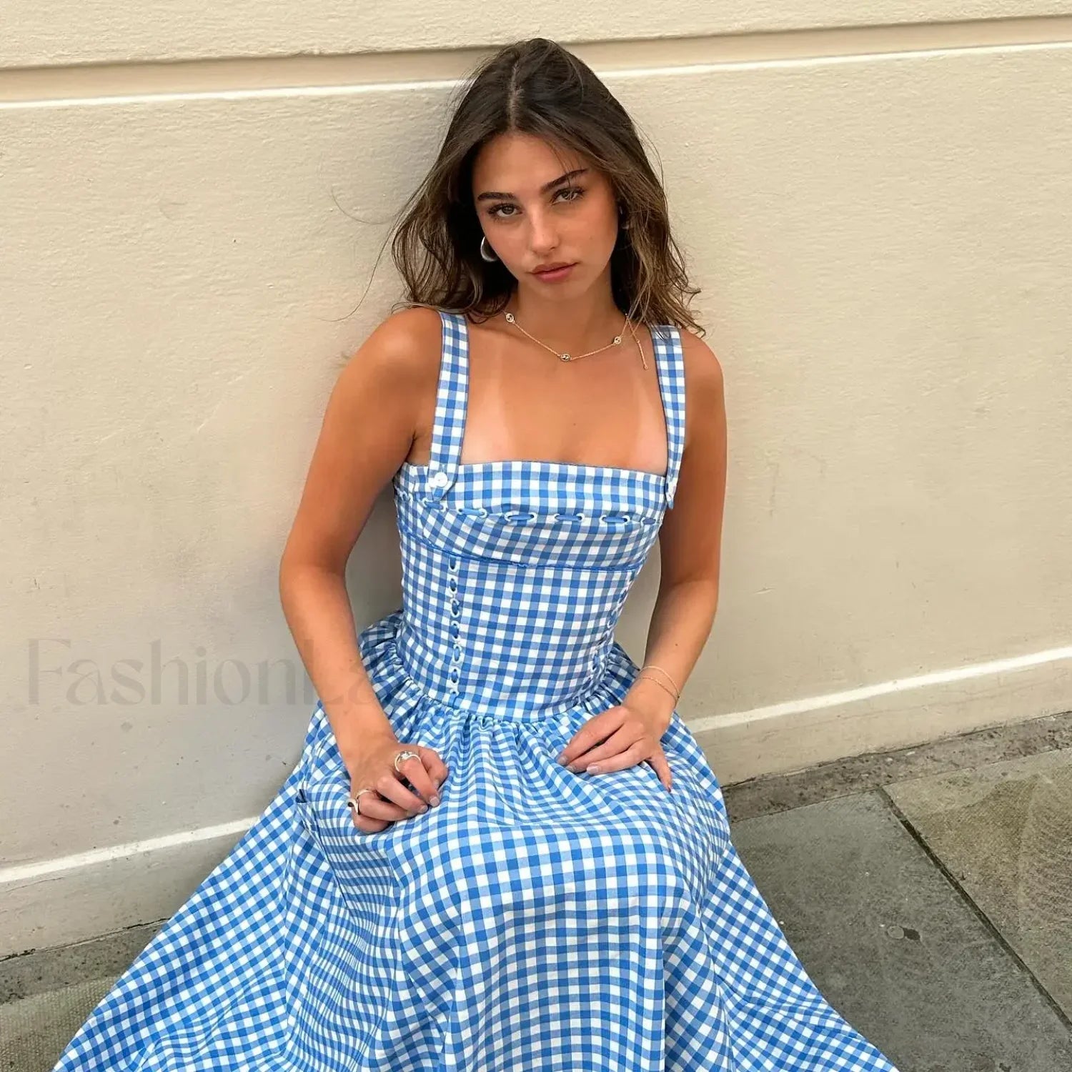 Plaid Pocket Midi Dress