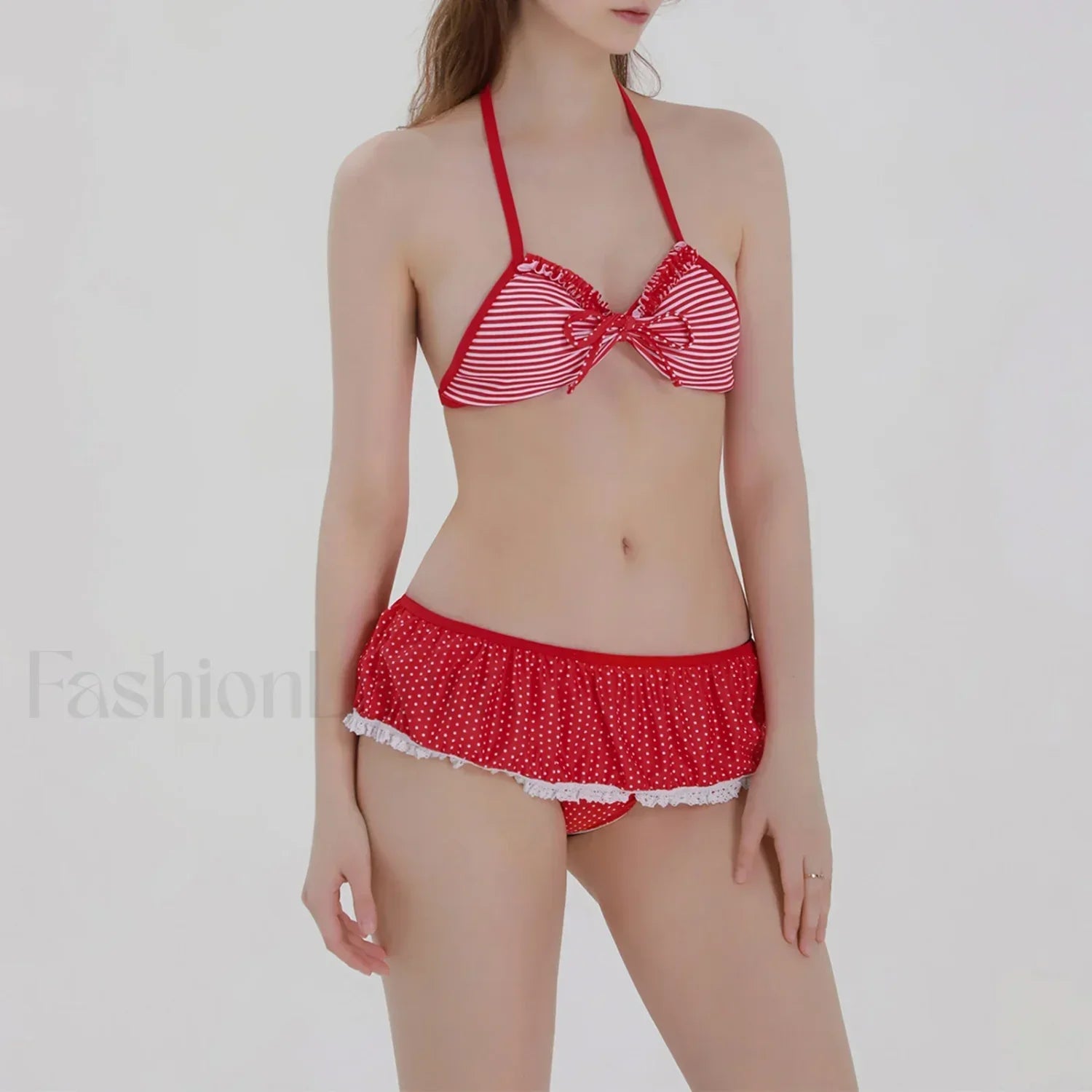 Plaid Ruffled Halter Bikini Set