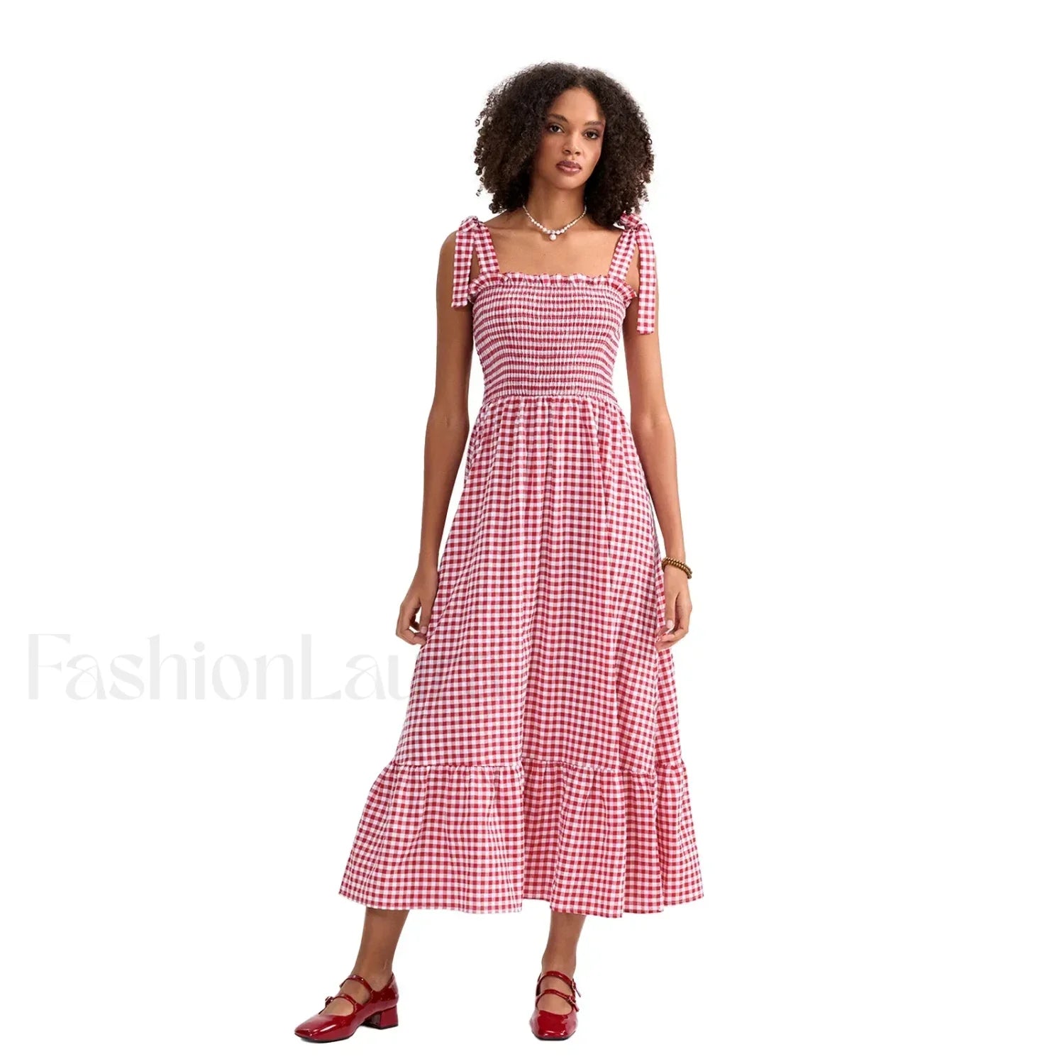 Plaid Tie Strap Swing Maxi Dress