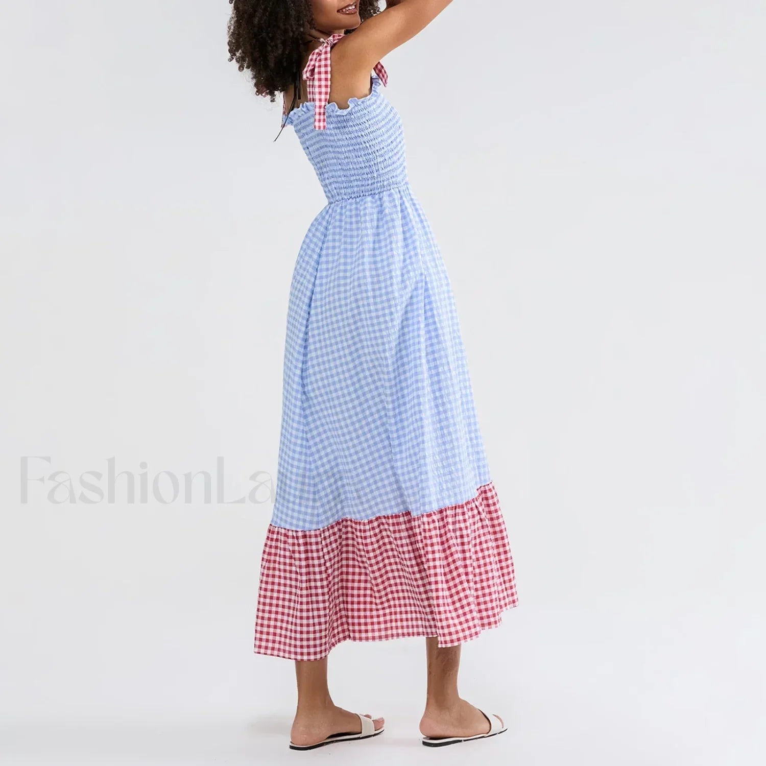 Plaid Tie Strap Swing Maxi Dress