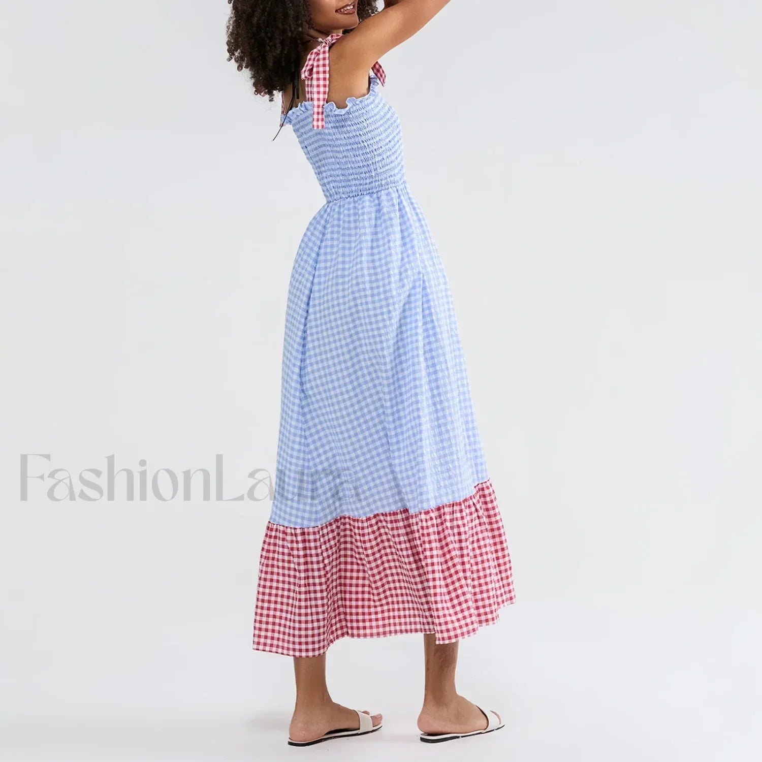 Plaid Tie Strap Swing Maxi Dress