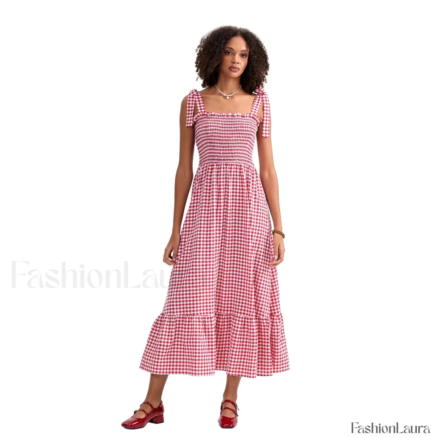 Plaid Tie Strap Swing Maxi Dress