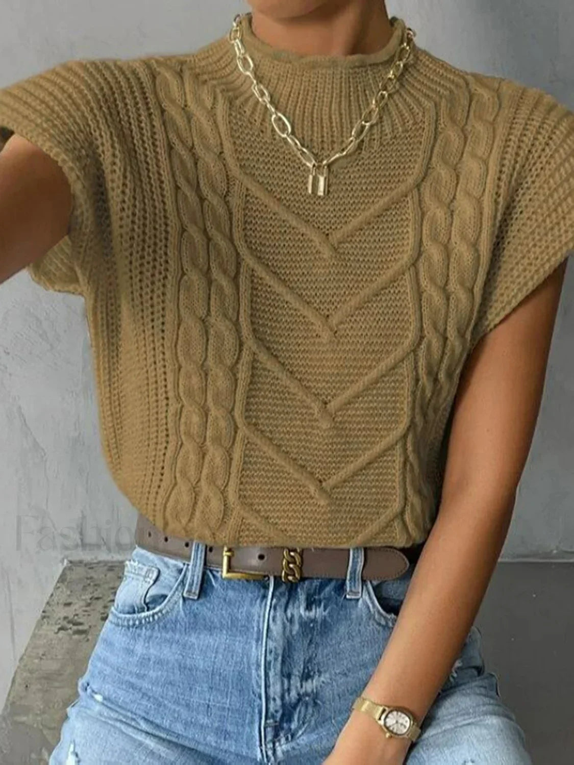 Plain Cap Sleeve Sweater Vest Khaki / XS Sweater Vests