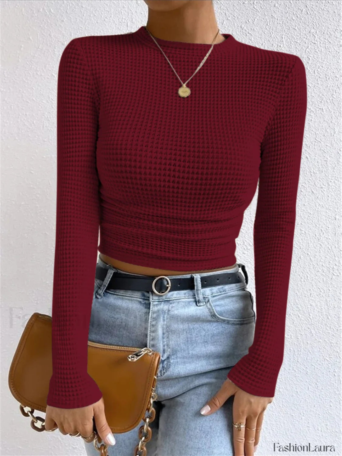 Plain Waffle Slim Sweater