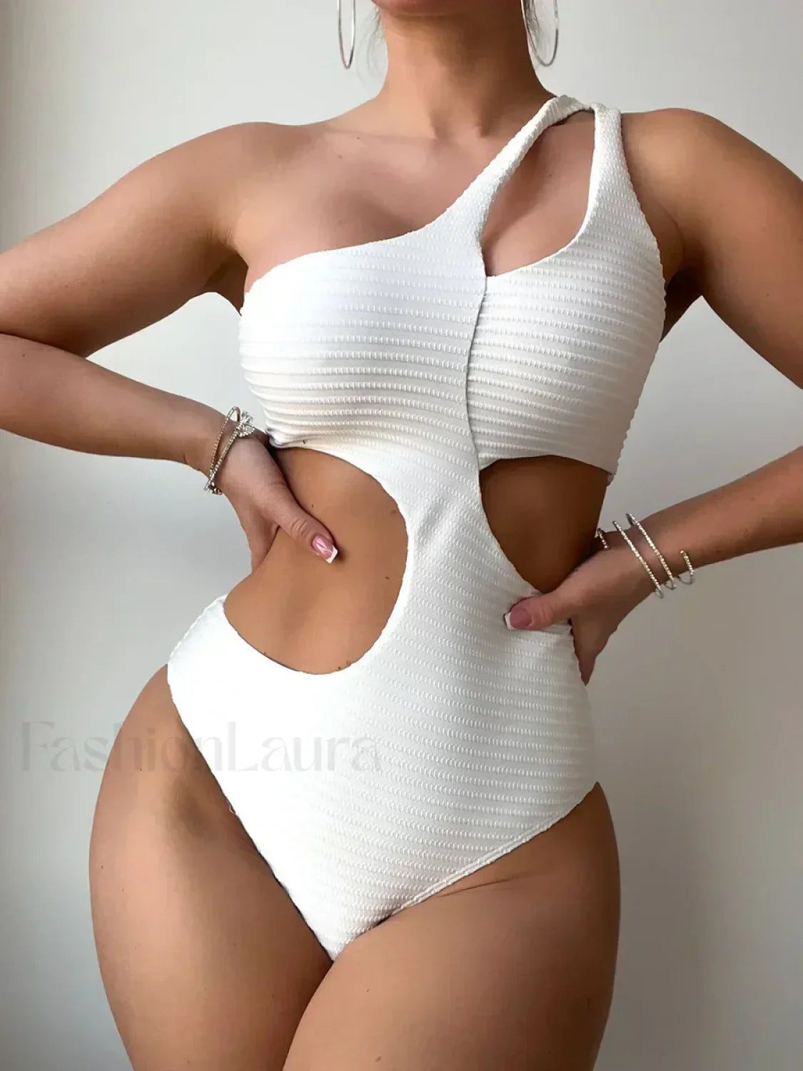 Pleated Cut Out Asymmetric One Piece