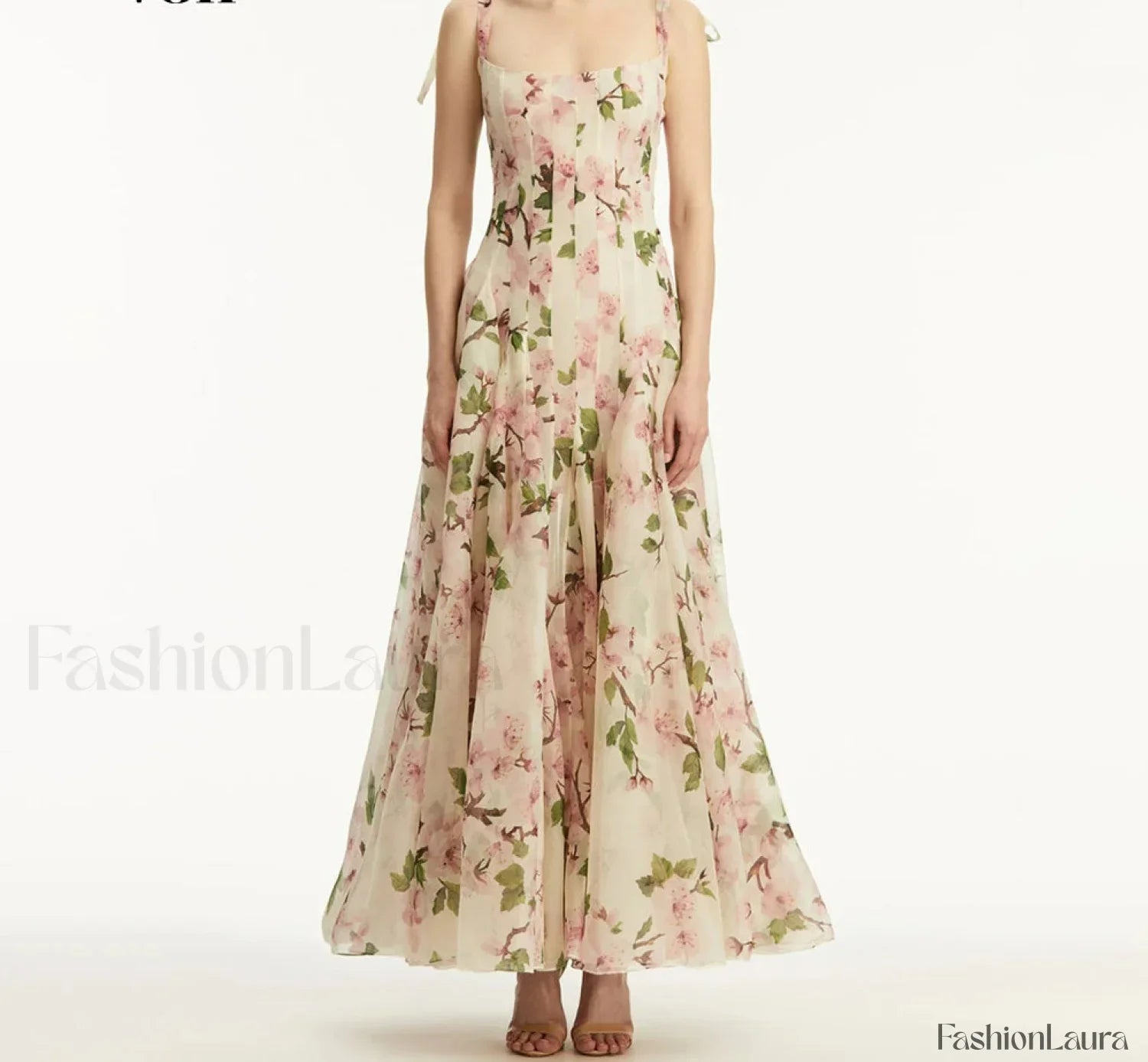 Pleated Floral Square Maxi Dress