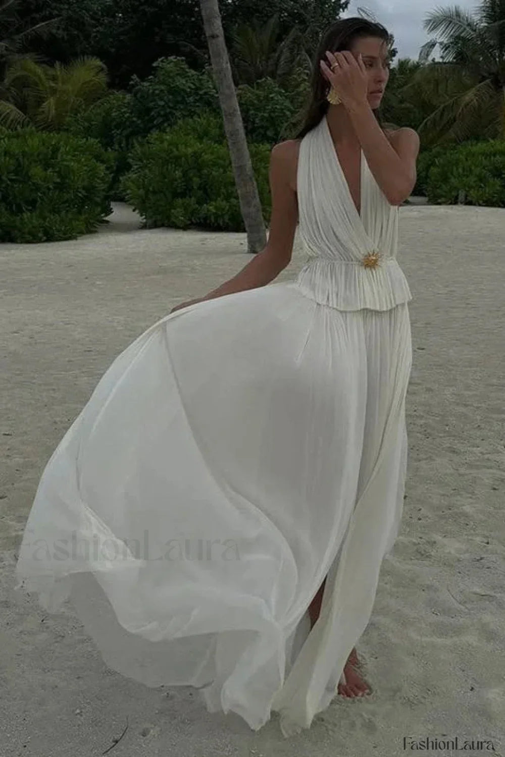 Pleated Halter Top Boho Dress