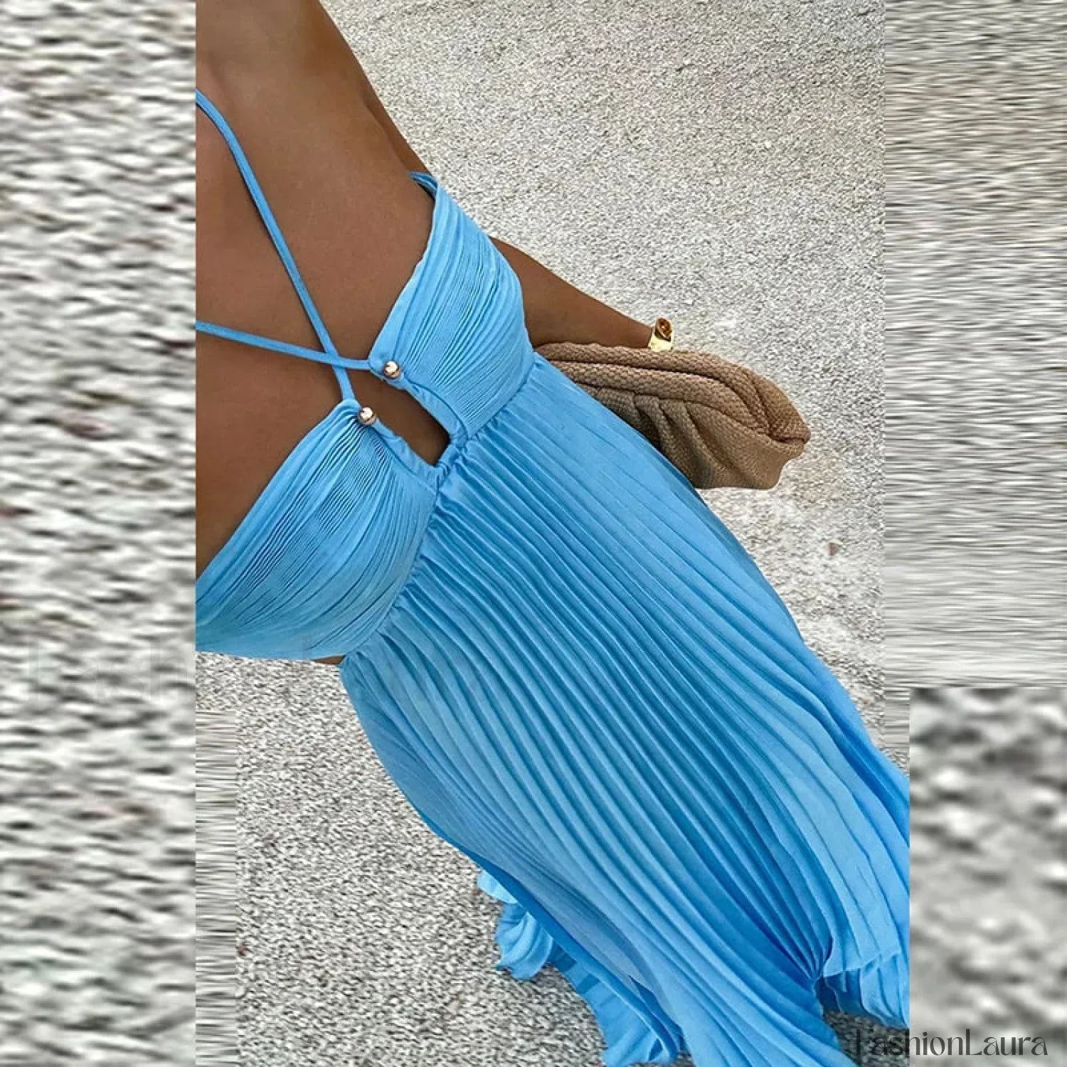 Pleated High Waist Halter Maxi Dress