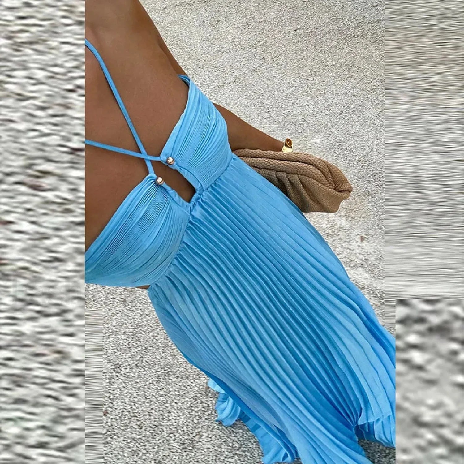 Pleated High Waist Halter Maxi Dress