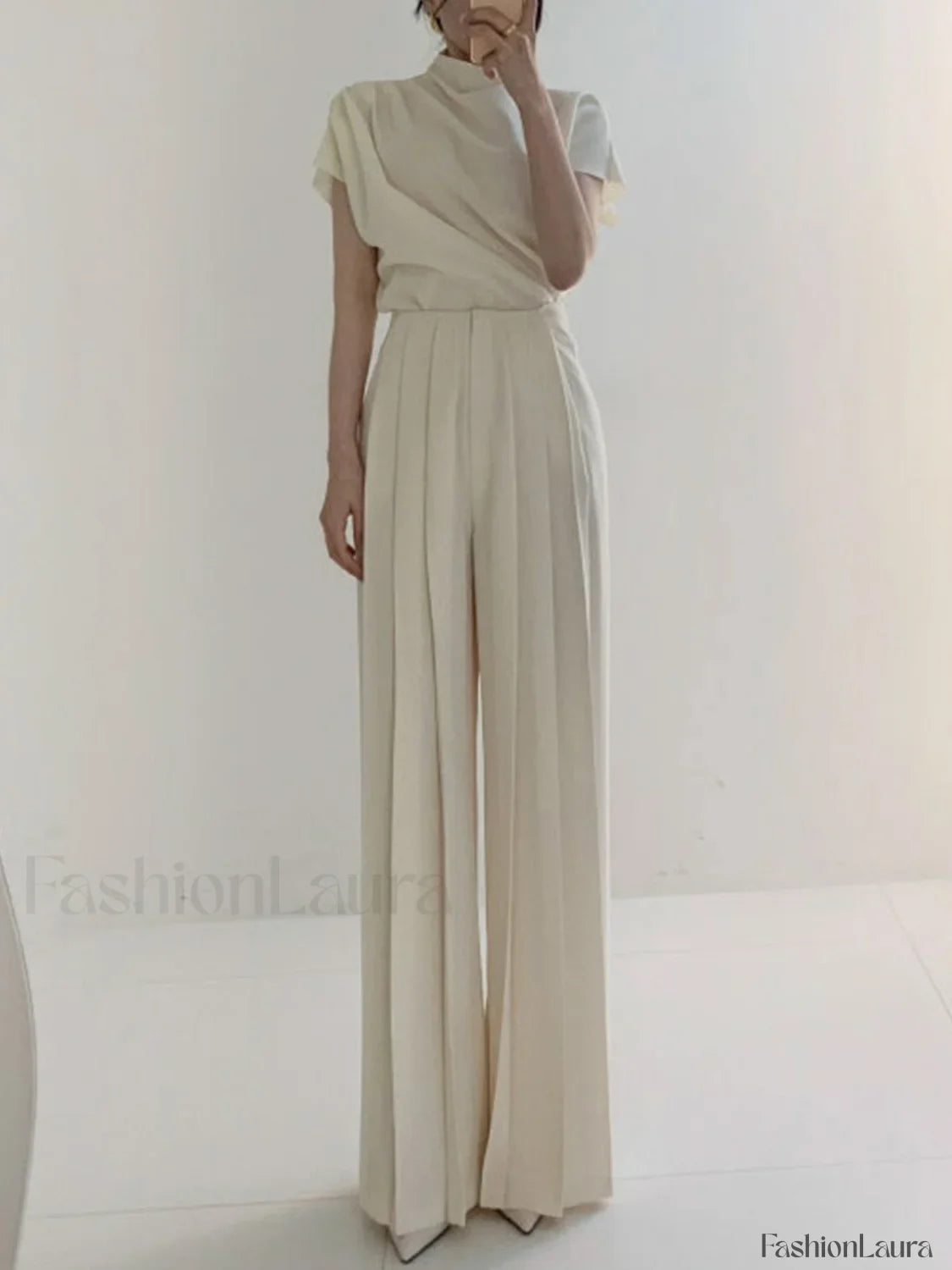 Pleated High Waist Wide Leg Pants