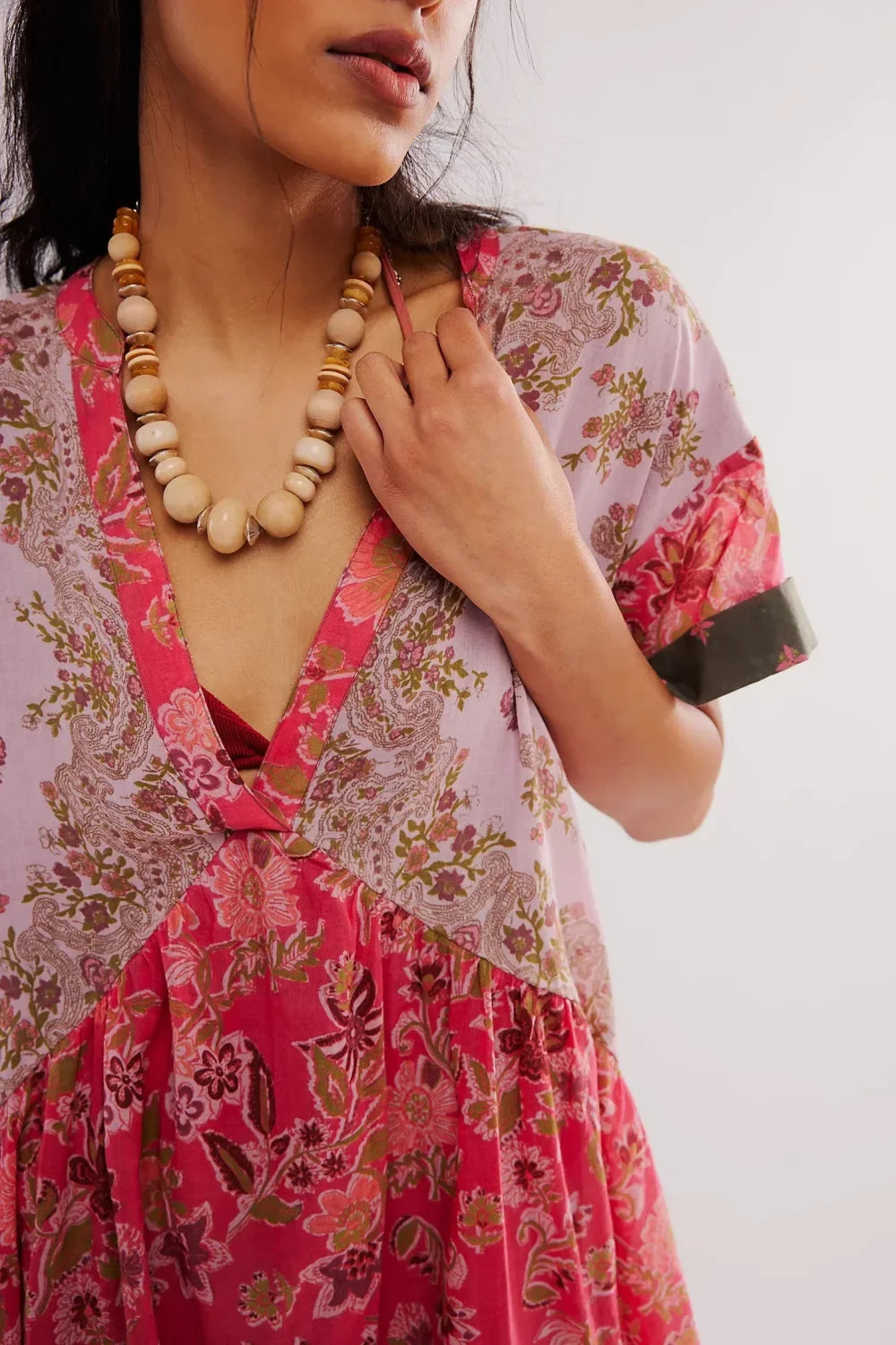 Pleated Oversized V-Neck Boho Dress