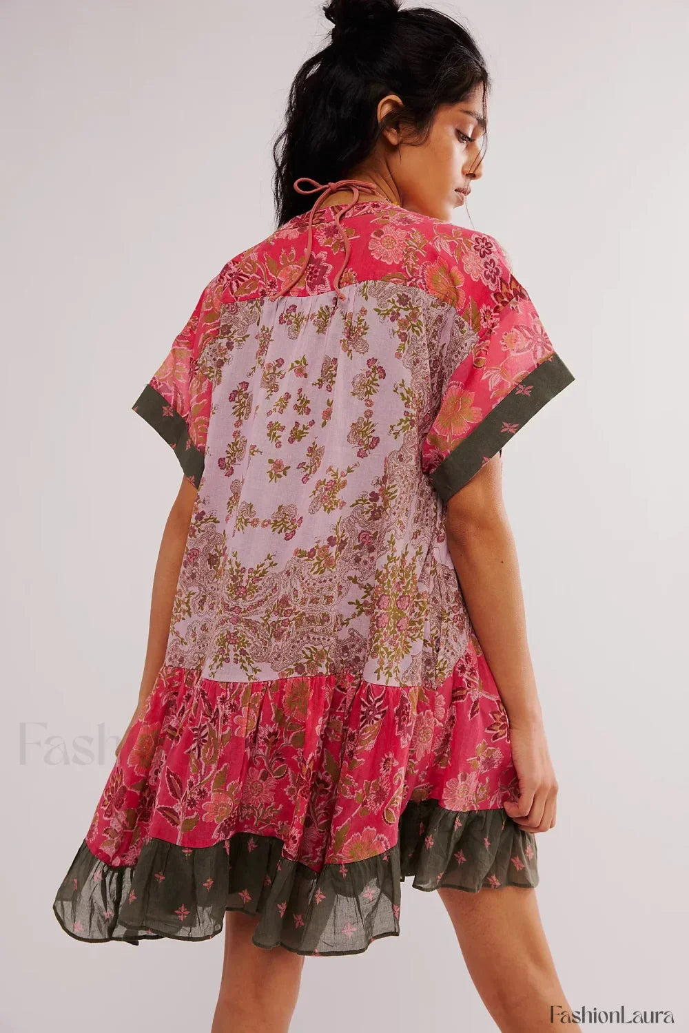 Pleated Oversized V-Neck Boho Dress