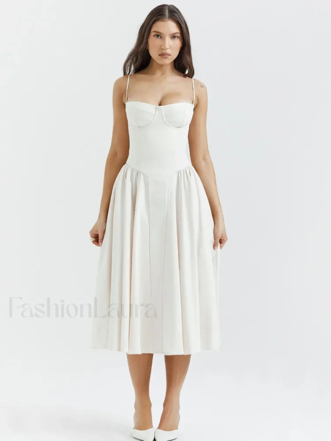 Pleated Spaghetti-Strap Midi Dress