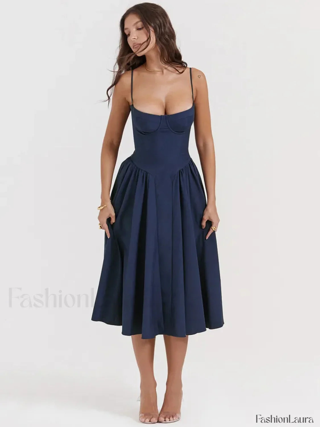 Pleated Spaghetti-Strap Midi Dress
