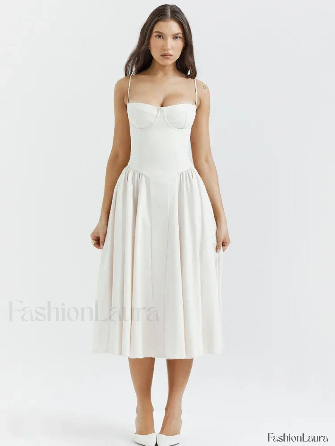 Pleated Spaghetti-Strap Midi Dress