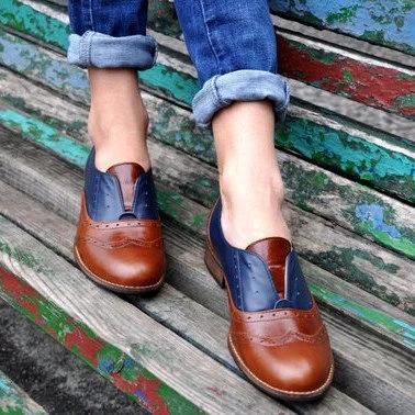 Plus Size Color Block Oxford Shoes Casual Pu Slip On Loafers