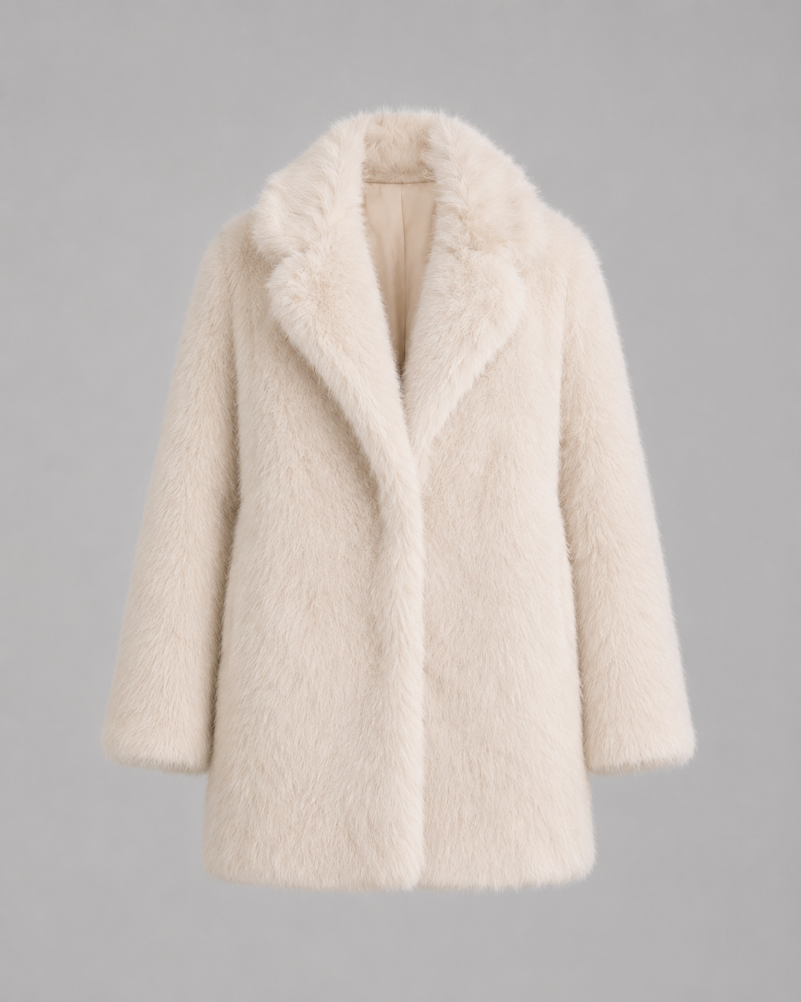Plush Faux Fur Notch Lapel Midi Coat