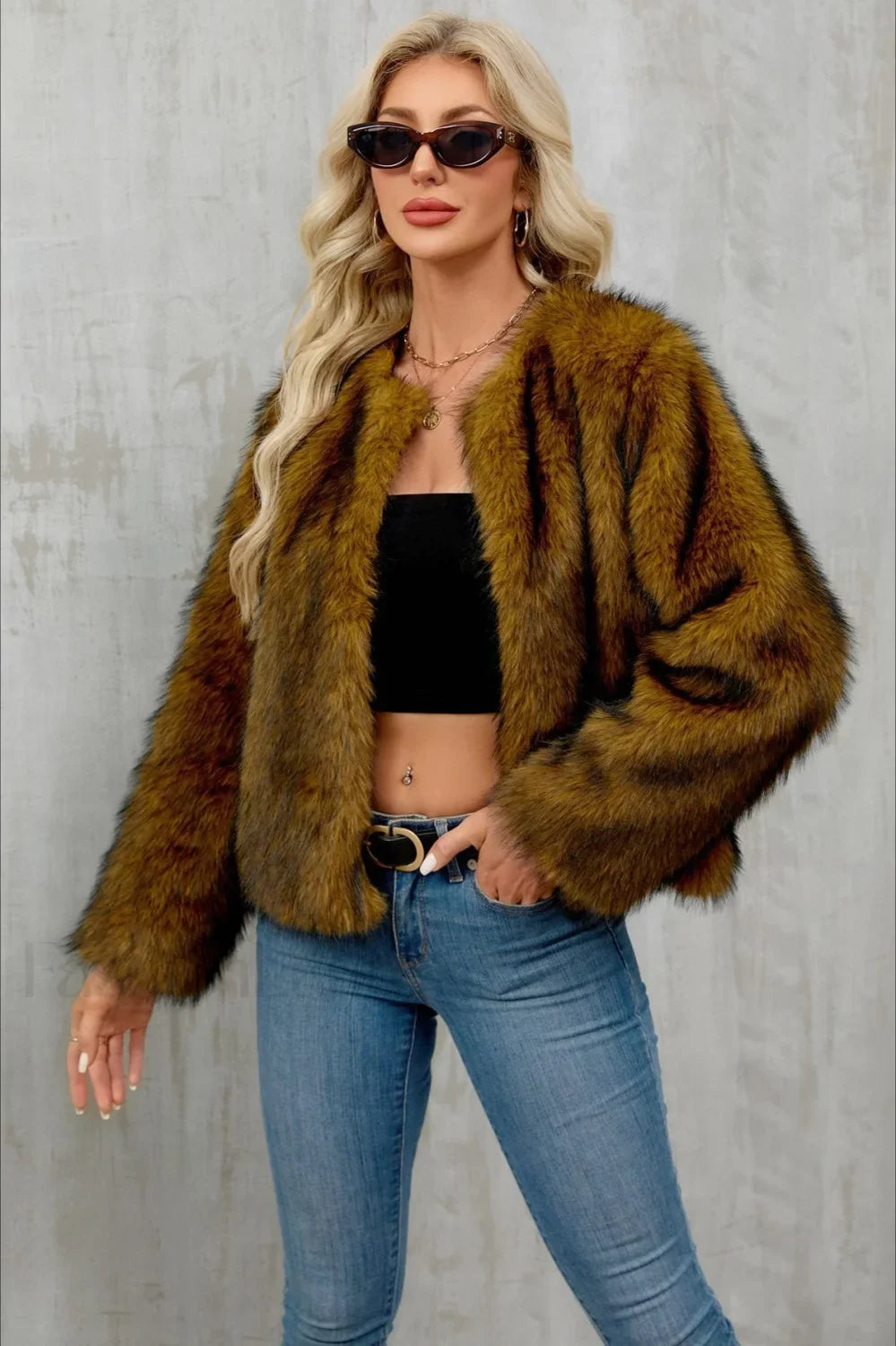 Plush Short Fur Open Cardigan Coat