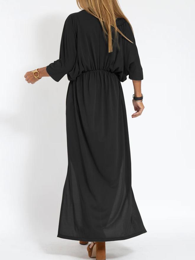 Deep V-Neck Batwing Pocket Maxi Dress 3