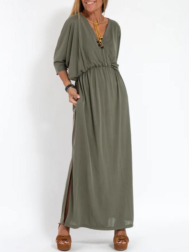 Deep V-Neck Batwing Pocket Maxi Dress 5
