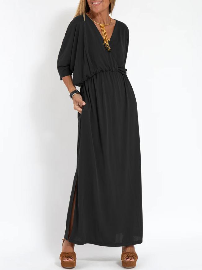 Deep V-Neck Batwing Pocket Maxi Dress 2
