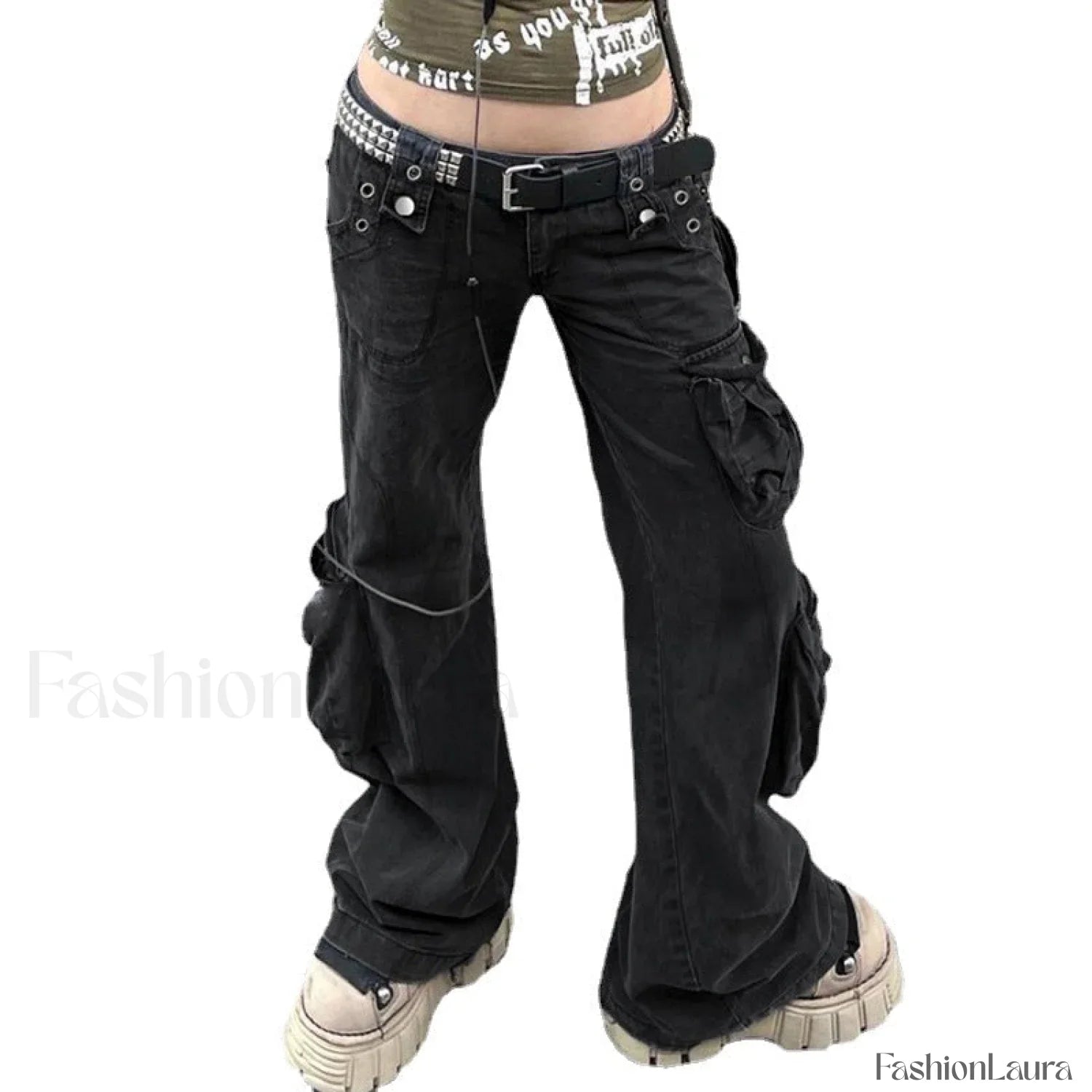 Pocket Design Y2K Trendy Black Cargo Jeans