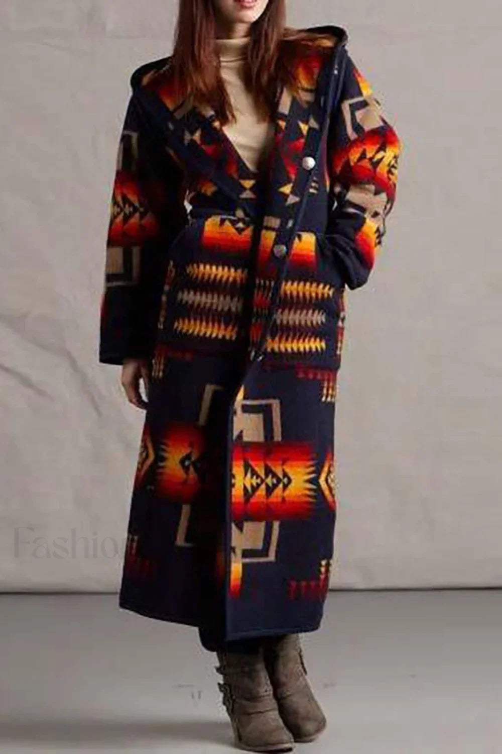 Pocket Printed Longline Coat Navy blue / S coats