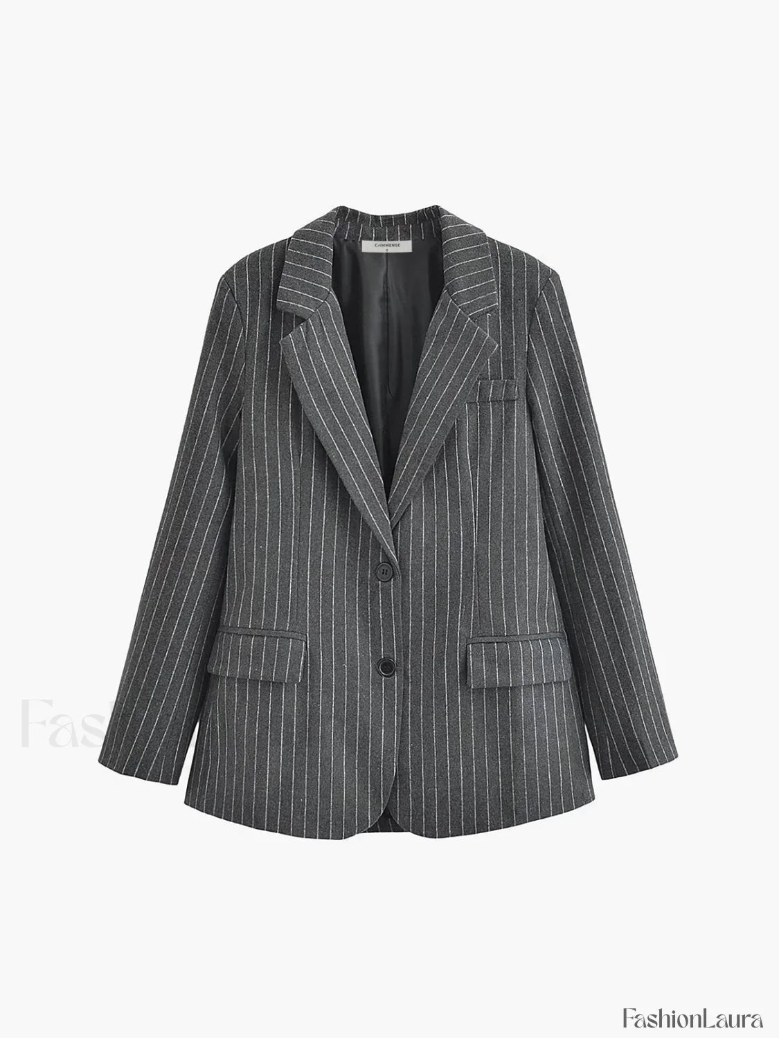 Pocket Stripe Graceful Collar Blazer