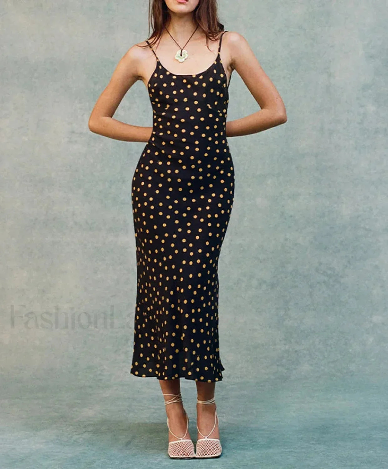 Polka Dot Backless Midi Dress