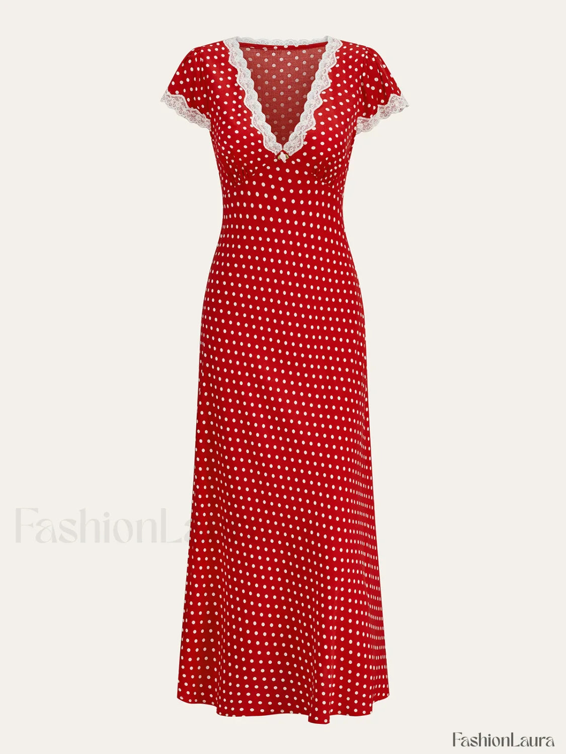 Polka Dot Lace-Trim Dress
